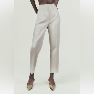 NWT ZARA High-waisted dress pants slacks straight ankle oyster white cream XS